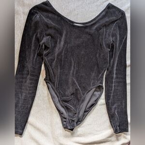 Vintage The Limited Black Stretch Velour Bodysuit 1990s Leotard Long Sleeve 14